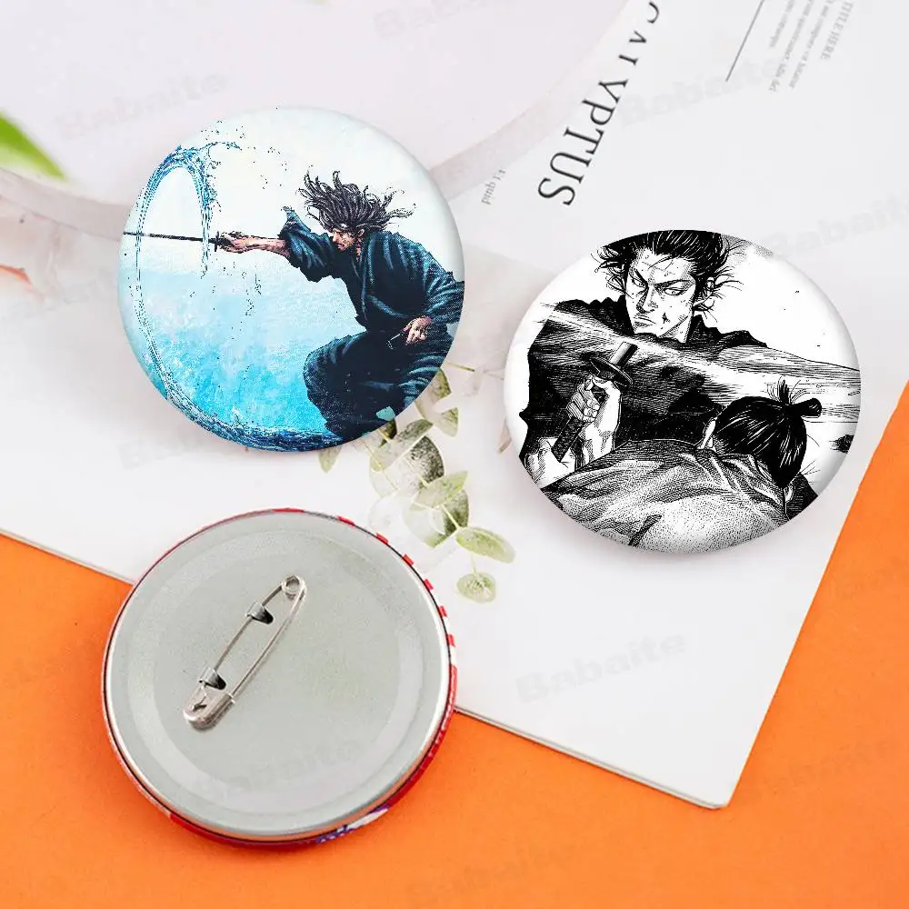 Vagabond Miyamoto Musashi 32/44/58mm Handmade Pin Round Snap-in Brooches for Backpack Cothes Accessories Badge Hat Decoration