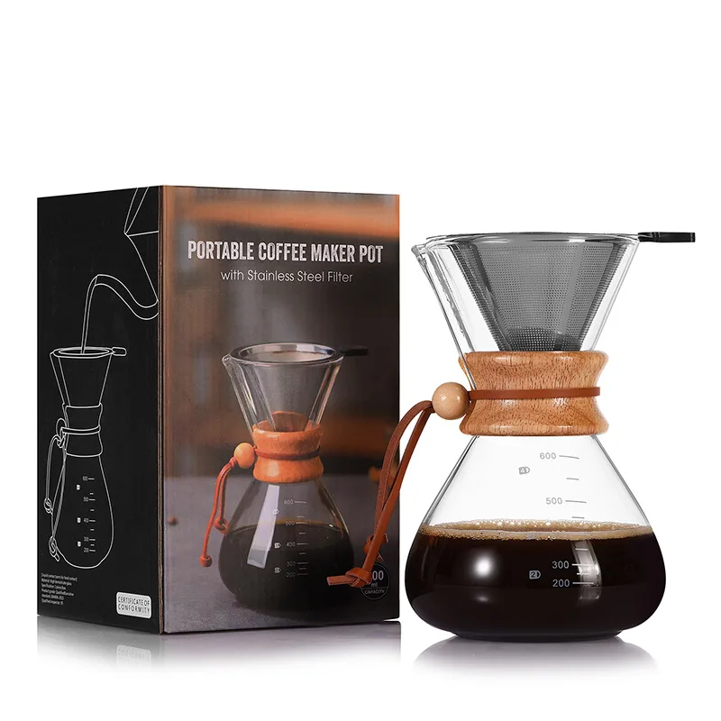 Hand Brew Coffee Pot with Stainless Steel Filter, Borosilicate Glass Sharing Pot with Scale, Drip Cold Brew Coffee Utensils - Image 6