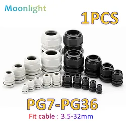 1Pcs Waterproof Cable Gland Cable entry IP68 PG7 for 3-6.5mm PG9 PG11 PG13.5 PG16 PG19/21 White Black Nylon Plastic Connector