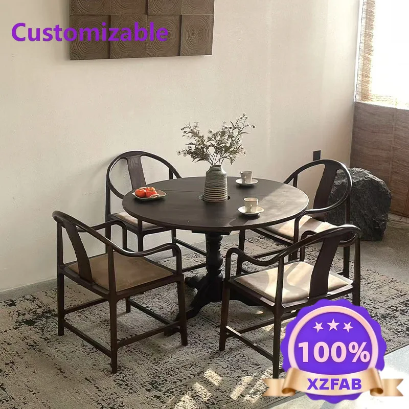 Factory Direct 2026 Old classic restaurant table B & B solid wood furniture rotating countertop medium antique black retro round