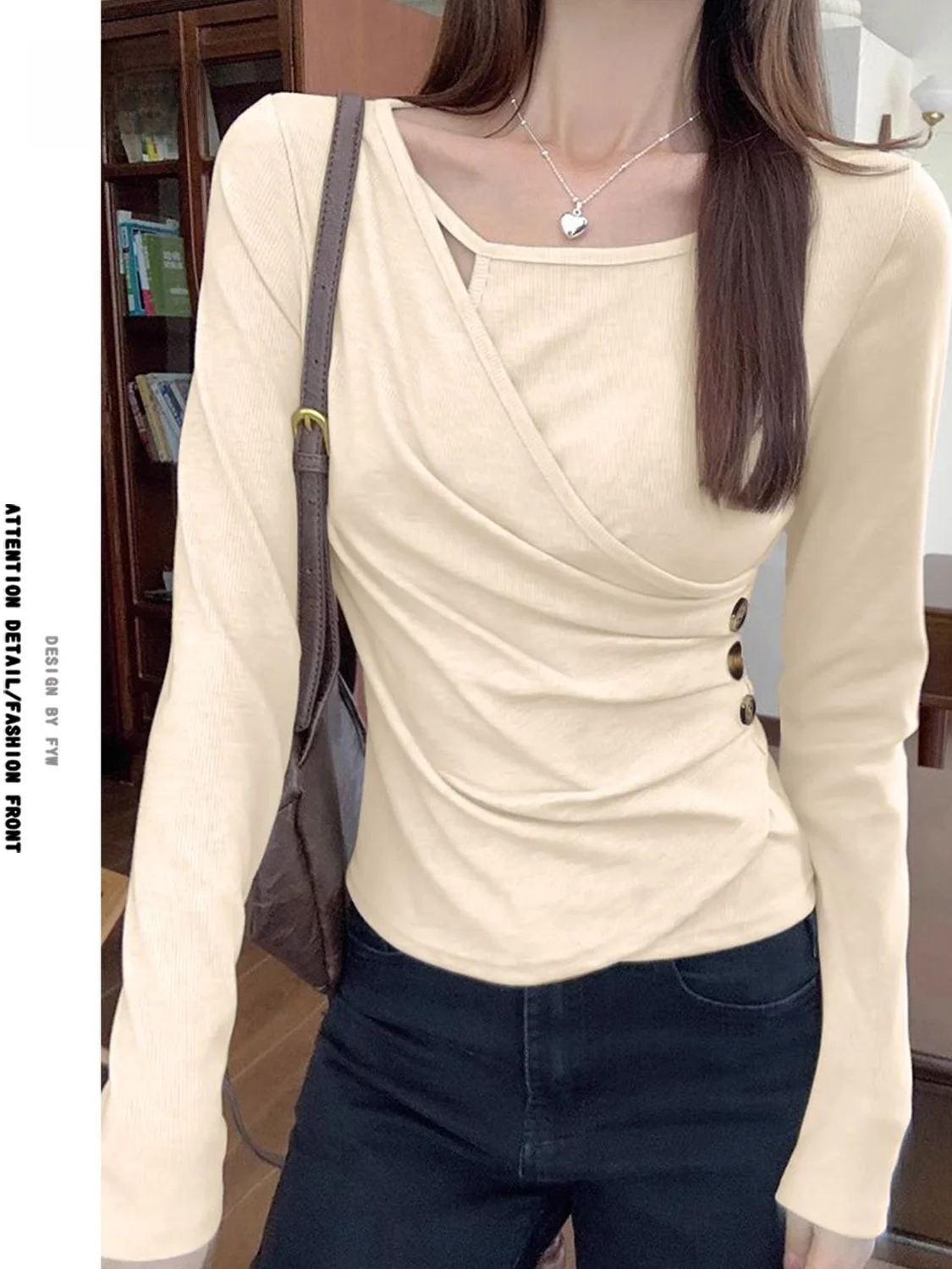 T-shirt da donna in cotone modale Princ Sle Long Sve Strato base irt Abbigliamento interno Top asimmetrico leggero di lusso