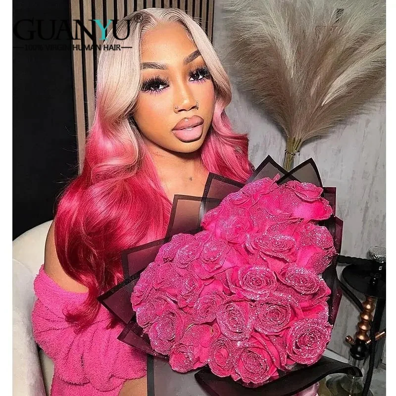 

Ombre Grey red Hair Wig 13X6 HD Lace Frontal Wig Body Wave 613 Colored Brazilian 13X4 Transparent Lace Front Human Hair Wig