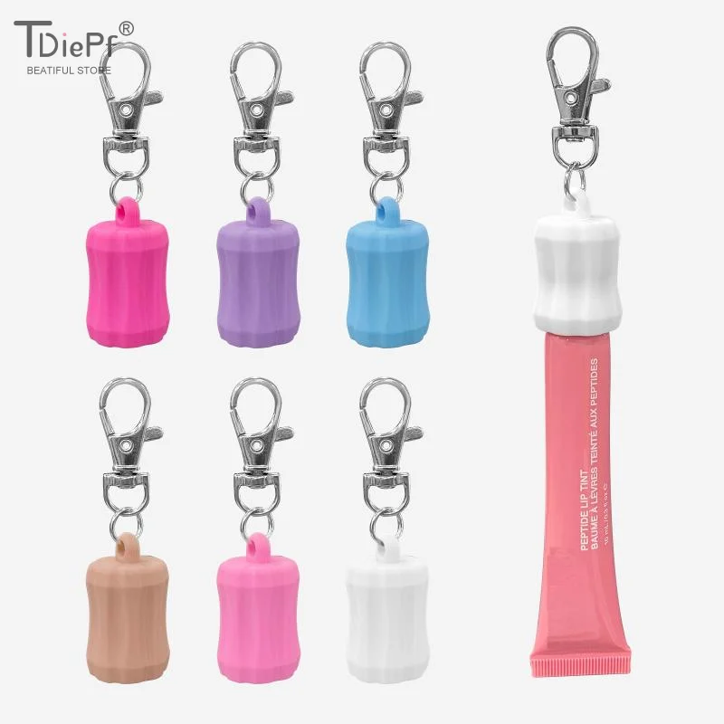 Portable Lip Gloss Keychain Caps Silicone Lid Holder Keyring Pendant For Lip Balm Bag Pendant Makeup Tool Accessories