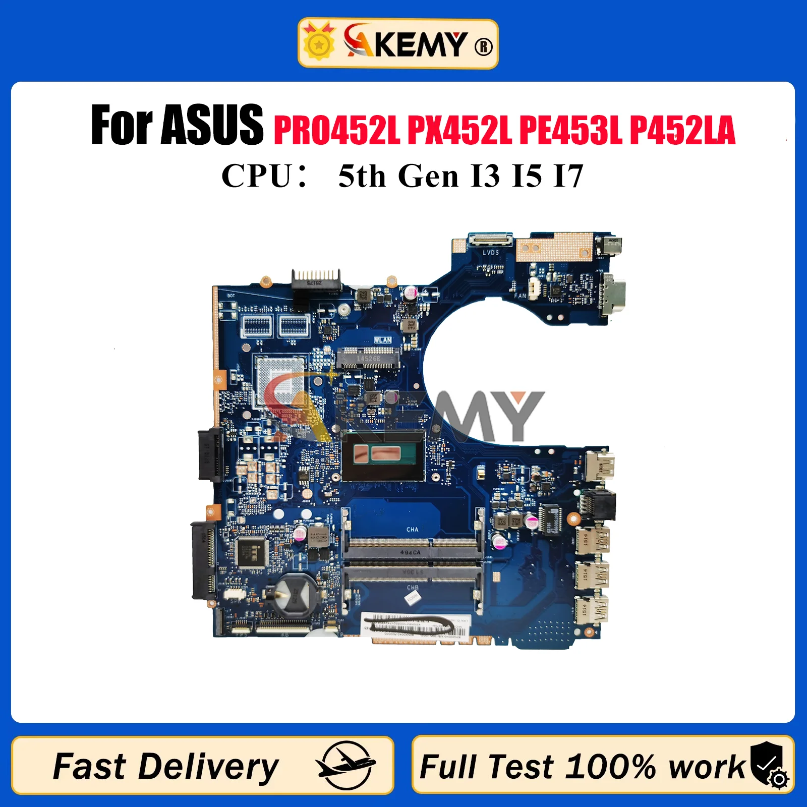 

P452LA Laptop Motherboard For ASUS P452L PRO452L PX452L PE453L P452LA P452LJ Notebook Mainboard With I3 I5 I7 CPU 100% tests OK