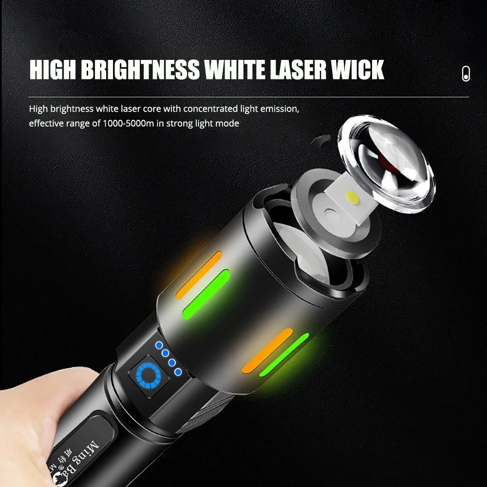10000000LM Ultra Powerful White Laser Flashlight USB Rechargeable High Power Shot Long 5000M Tactical Telescopic Lantern Camping