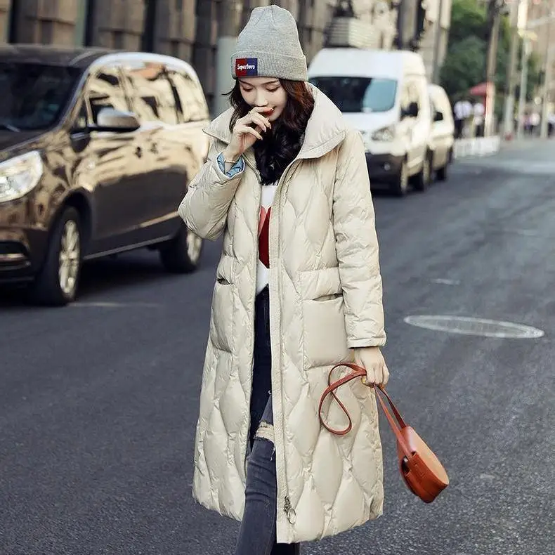 

Long White Du down Jaet Women's Faionable Warm Loose Knee-Length Mid-Length Winter Coat Commute Sle Regular Sve