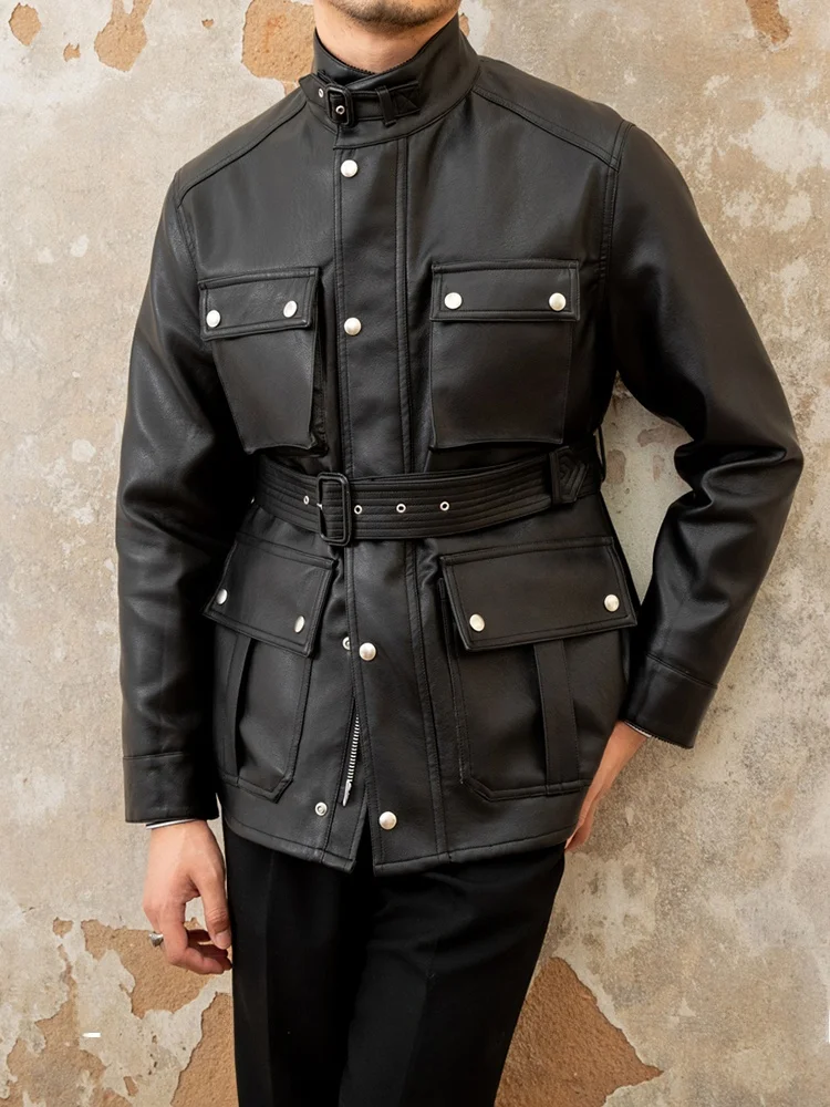 

Sli Slim Fit из искусственной кожи, футболка с оленем, осенне-зимняя уличная охотничья одежда, кожаный костюм Bla для мужчин