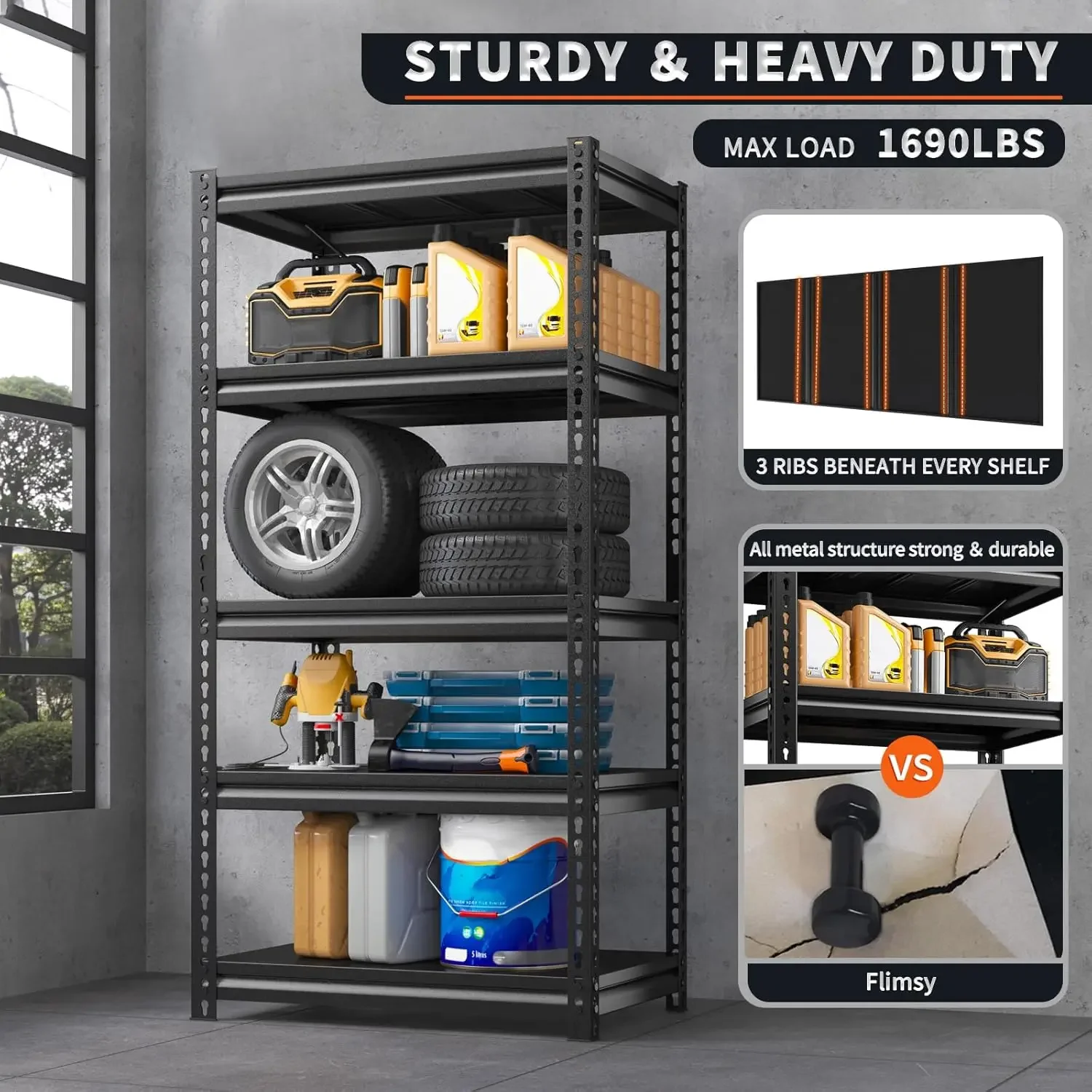 

Garage Shelving Adjustable 5 -Tier Garage Storage Shelves Metal Shelving Units and Storage Rack Shelf for Garage