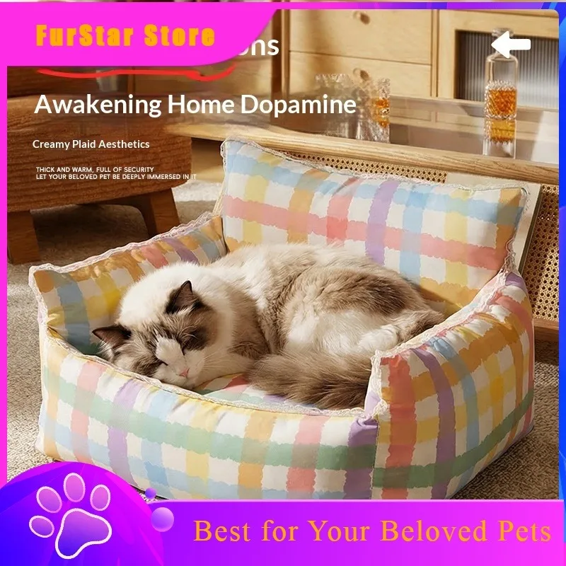 FurStarDopamine Lace Cat Dog Bed Pad, Non-Stick Hair Mat For Teddy Small Dogs, Removable Washable Sofa Protector, Cozy Winter