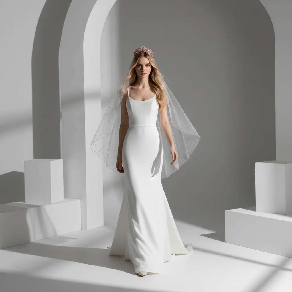 

Свадебная фата длиной до кончиков пальцев с кристаллическими украшениями, простая однослойная элегантная фата для невесты, для церемонии в церкви G53