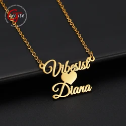 Goxijite Customized 2 Names Necklace For Women Stainless Steel Custom Crown Heart Nameplate Necklaces Mother's Day Gifts