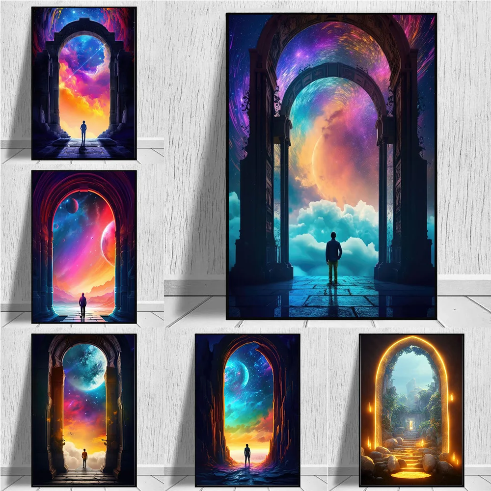 Fantasy Travel Huge Starry Sky Gate Portals Prints Poster Canvas Painting Modern Wall Art Picture Living Room Bedroom Home Decor