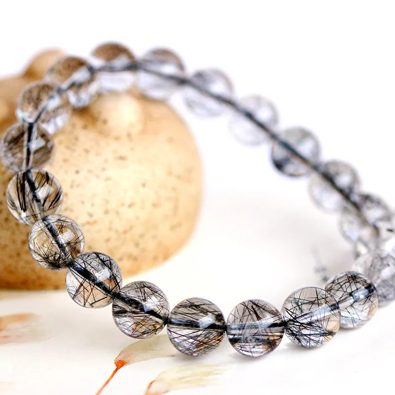 

Genuine Natural Black Rutilated Quartz Bracelet Clear Round Beads Wealthy Crystal Women Men 7mm 8mm 9mm 10mm 11mm AAAAA