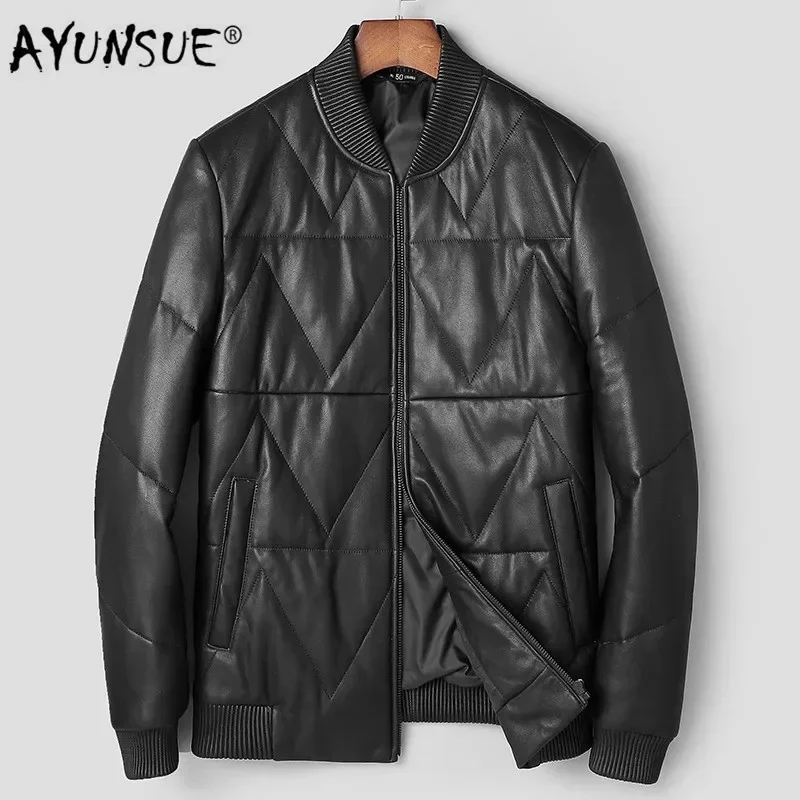 

AYUNSUE Leather Jacket Men Duck Down Winter 2024 Genuine Sheepskin Coat Baseball Chaqueta Hombre 81T0066 YY270