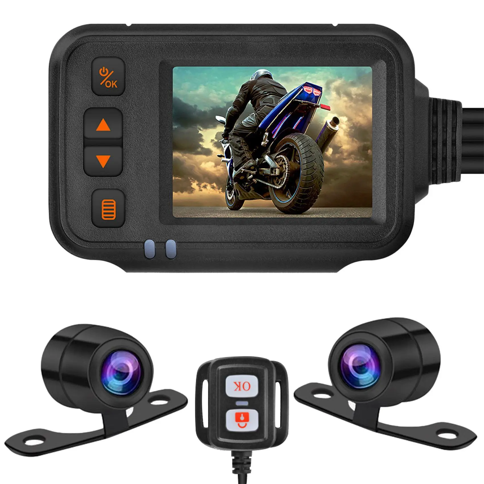 Motorcycle Camera Dash Cam, 2Inch IPS Screen 1080P+720P Dual AHD Bike Dashcam G-Sensor Parking Mode Driving Recorder