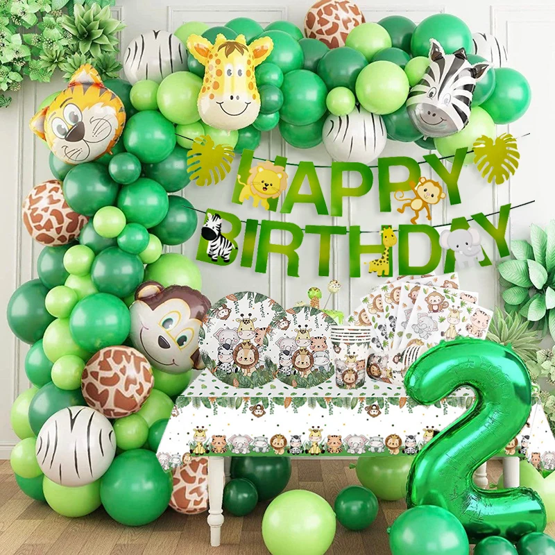 Jungle Birthday Party Decor Animal Palm Leaves tovaglia Cups Plate Wild One Woodland Safari 1st Birthday Party Decoration Kids