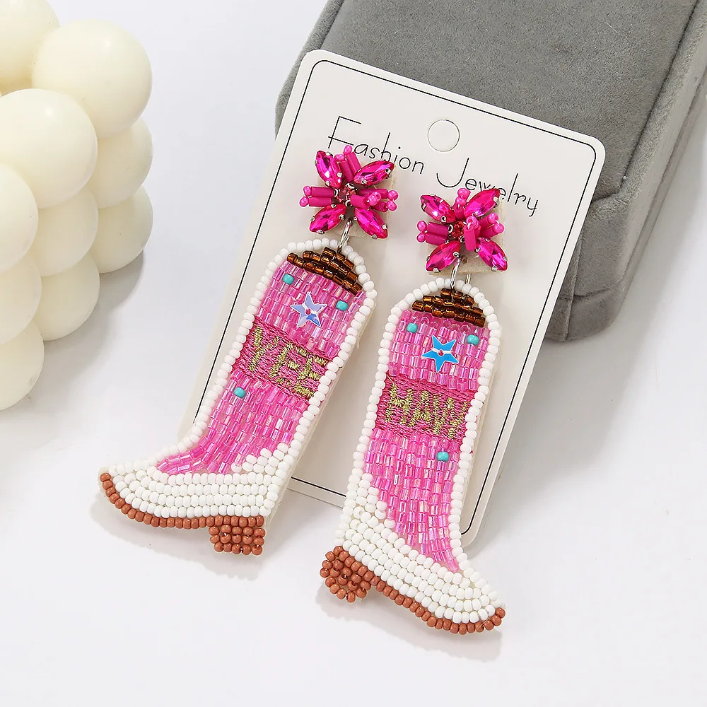 1.4*3.14 in Yee Haw Beaded Cowboy Boot Earrings for Nashville Bachelorette Part Favor Cowboy Boots Beaded Embroidery Earrings