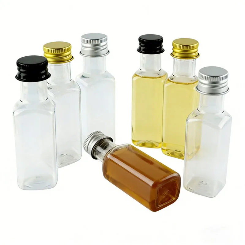 5/10Pcs 25-50ml Empty Clear Plastic Mini Liquor Bottle Portable Travel Square Drink Container For Favors Weddings Partie Favor