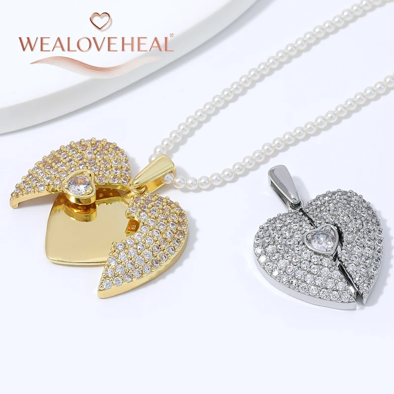 anhänger schmuckherstellung, 18K vergoldeter Messing-Anhänger mit geteiltem Herz für DIY-Schmuckherstellung, Pavé-CZ-Anhänger mit zerbrochenem Herz und Flügeln, DIY-Halskettenzubehör – Detail 15
