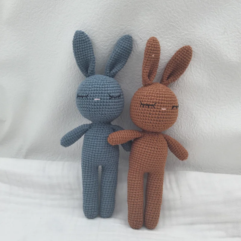 New Handmade Kawaii Rabbit Stuffed Toy Crochet Wool Doll Knitted Bunny Doll Soothing Baby Sleeping PillowToys For Kids Birthday