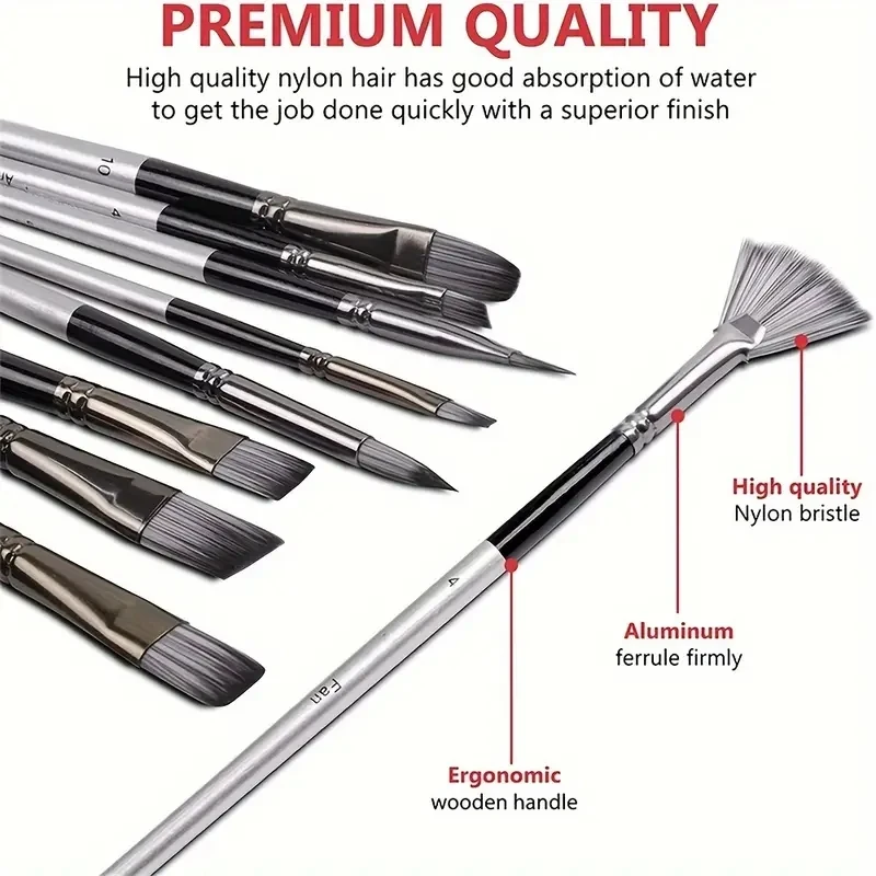 مجموعة فرش طلاء فنية احترافية مكونة من 24 قطعة - فرش مسطحة ومستديرة ومروحة وتفاصيل مع شعيرات ناعمة ممتازة، خشبية #5