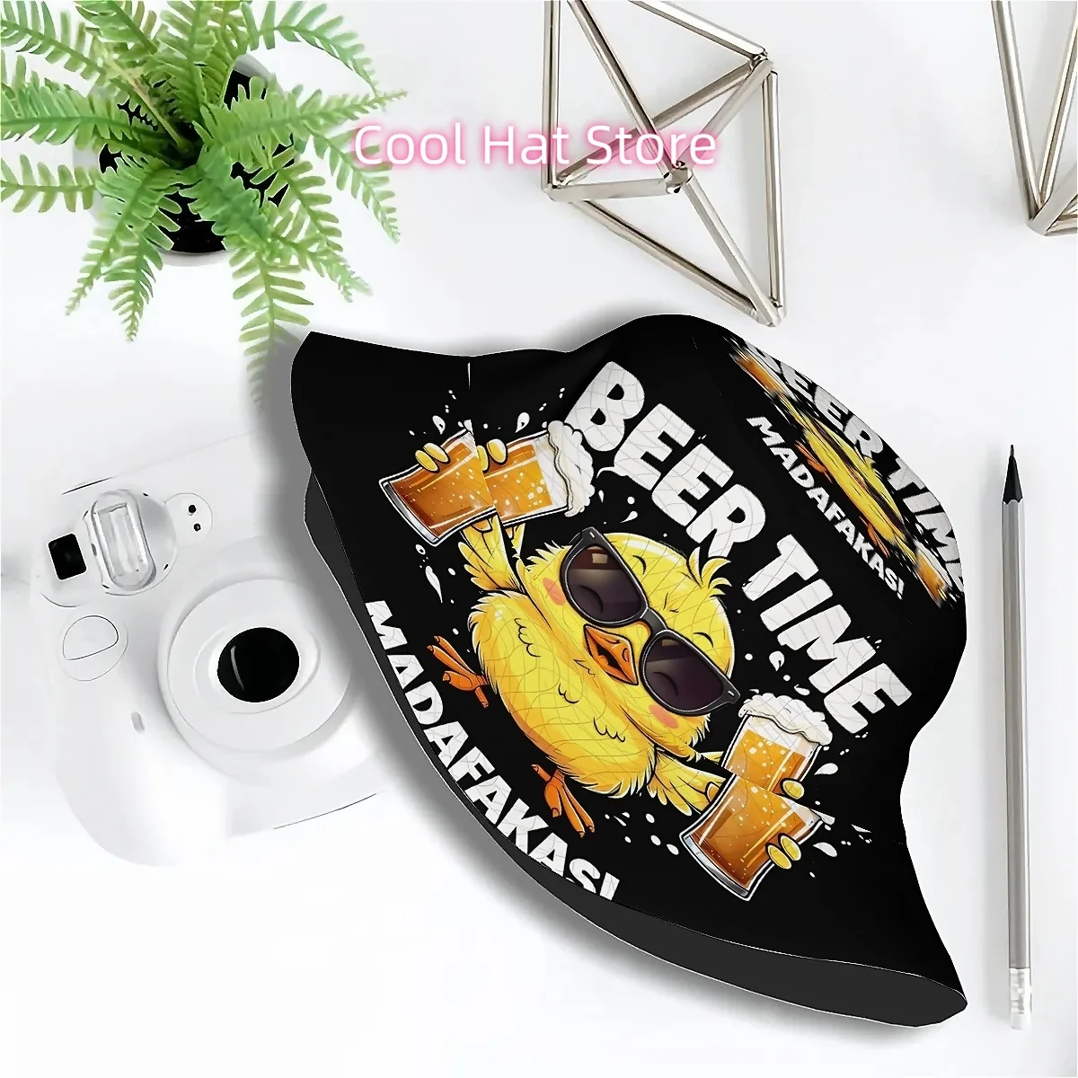 1pc Beer Time Neutral Double-Layer Printed Fisherman Hat, Stylish Hat with Fun, Outdoor Vacation Golf Beach Fishing Hiking Bucke