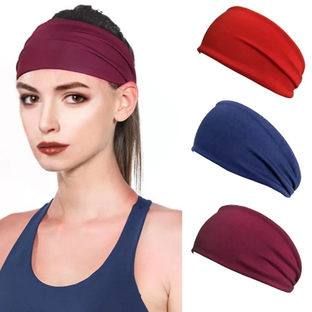 New Stretch Fabric Sports Headband Sweat Absorbent Wide Band Yoga Headband Solid Color Soft Touch Head Wrap Yoga Fitness