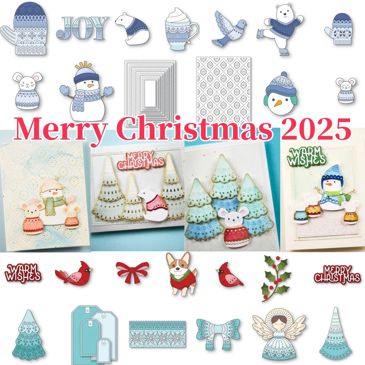 Bow Bear Angel Snowman Snowflake Tree Mouse Metal Cutting Dies for DIY Scrapbooking Supplies Paper Craft Handmade Christmas 2025