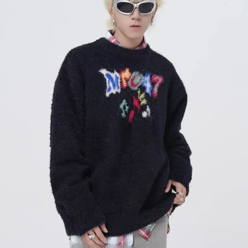 

Korean Sle Oversize Men's Knitwear Fake Fur Design Lazy Sle Spring Autumn Large Size 300 Pou Baseball Collar Long Sve