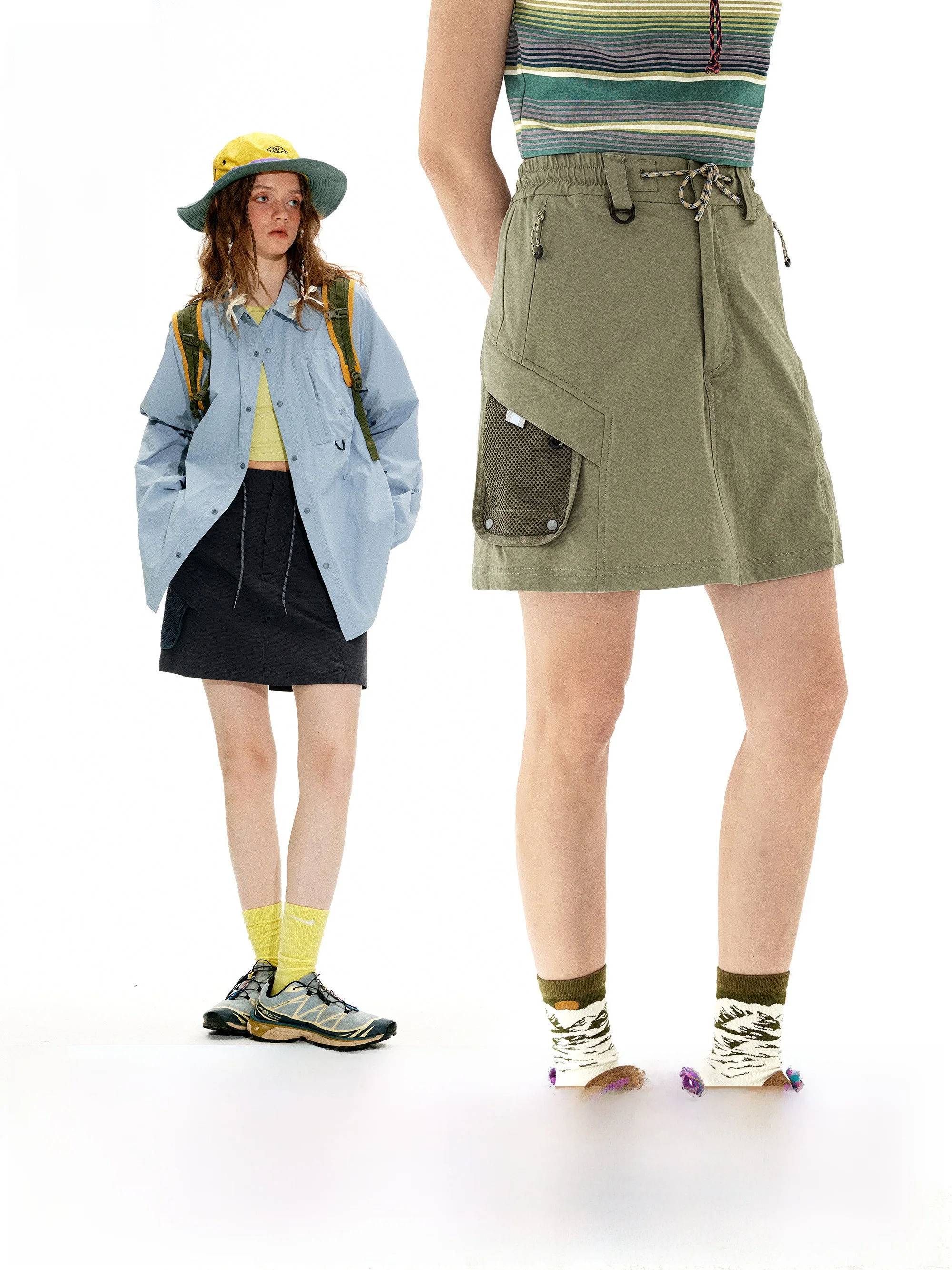 

NOTHOMME Outdoor Cam Sweat Absorbent Workwear A-Line Skirt Loose Dstring f-length Skirt Pants Skirt for Women