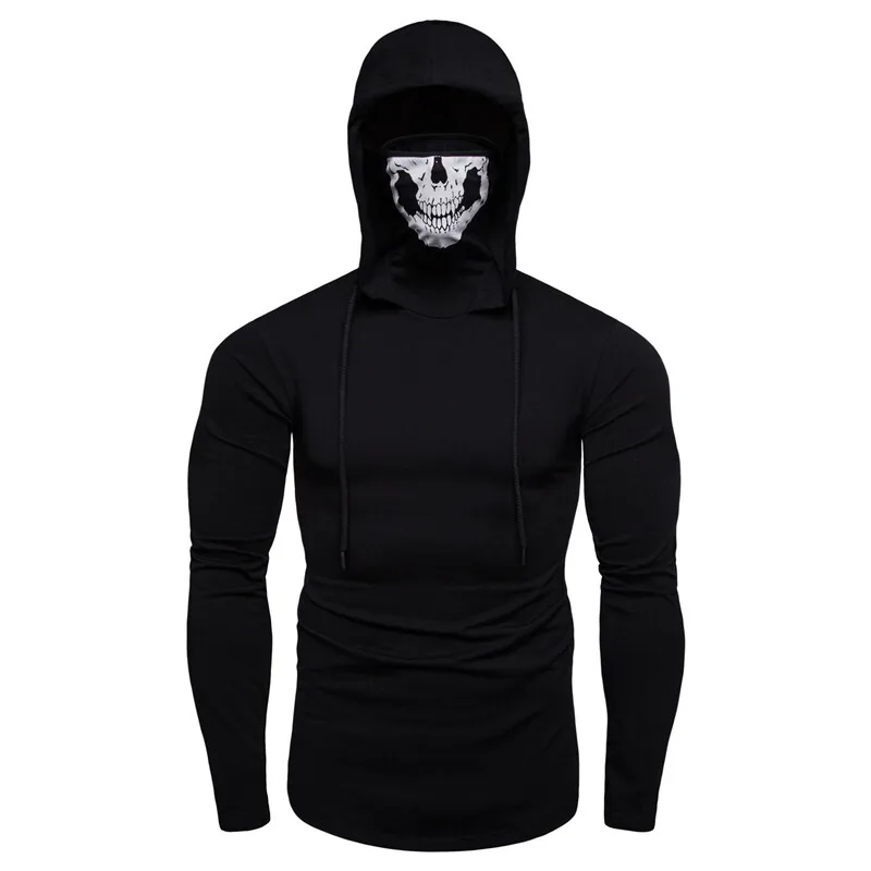 HKSH Spring Summer Elastic Hooded T-shirts Men's Tide Dark Ninja Sweatshirt Skull Mask Streetwear Fashion Print Chic Tops HK1826