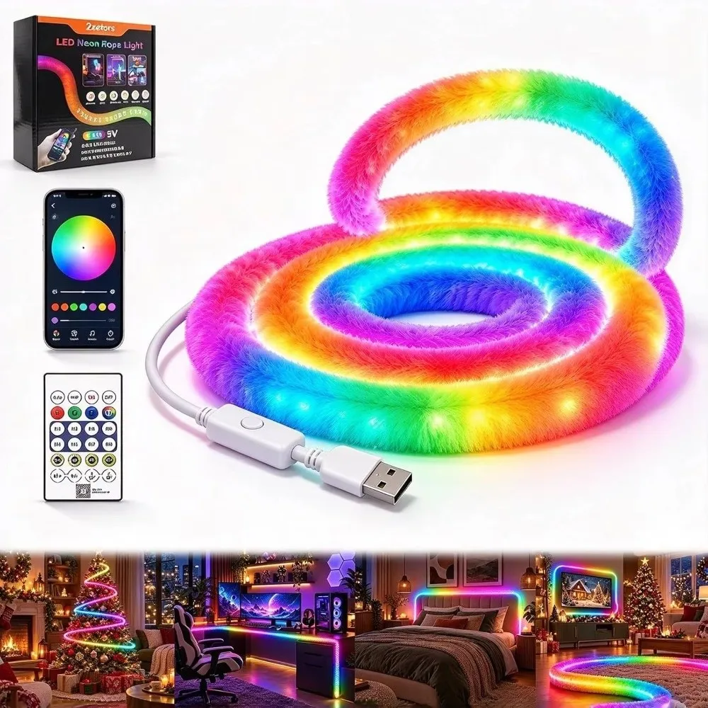 360 Degree LED Neon Strip Light Round Addressable RGB IC Pixel Light Pipeline-Shaped USB Power Neon Light Tube Living Room