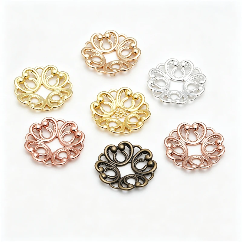 BoYuTe 20mm Brass Filigree Flower Plate Multi‑Color Metal Flower Pieces DIY Jewelry Making Findings Supplies
