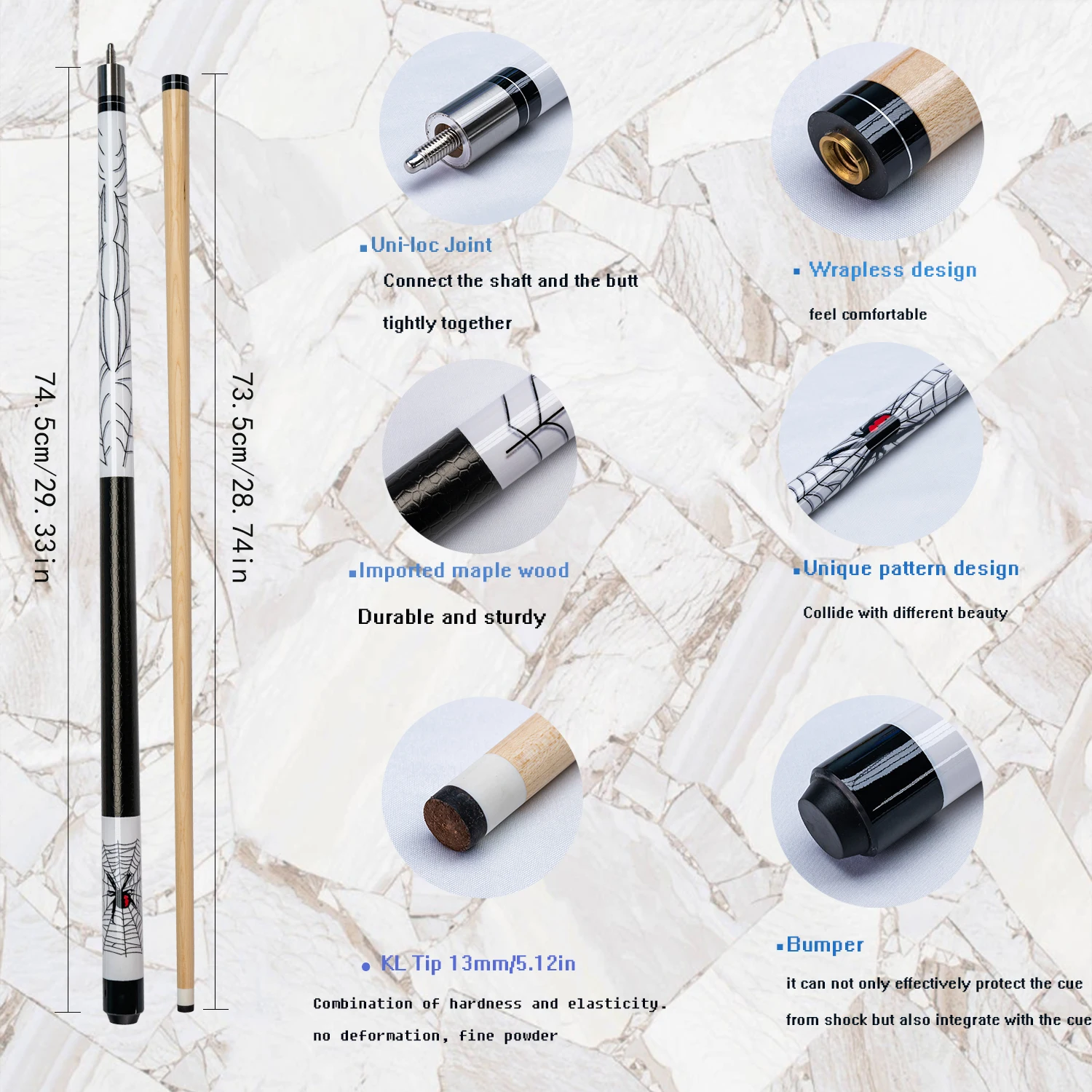 High Quality Wood Spider Pool Cue Stick with 13mm Tip and Leather Anti slip Grip Handle Ideal for Billiards Pool Cue Club