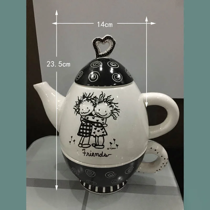 Black and white pattern cracked ceramic teapot kettle set of 3 coffee pot ornaments