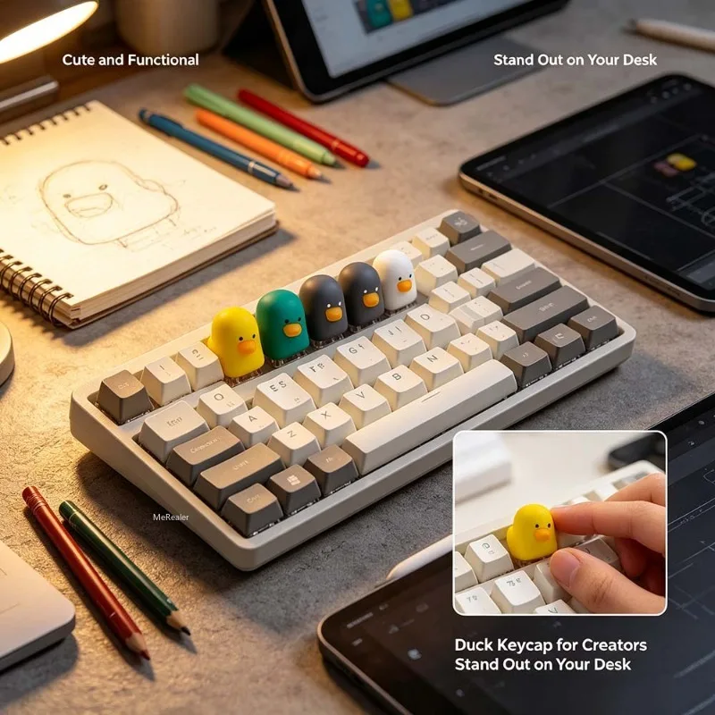 4Pcs 3D Little Duck Keycap Set Cartoon Duck Keycap for Mechanical Keyboard Kawaii Desktop Decor Stress Relief Gift for Friends