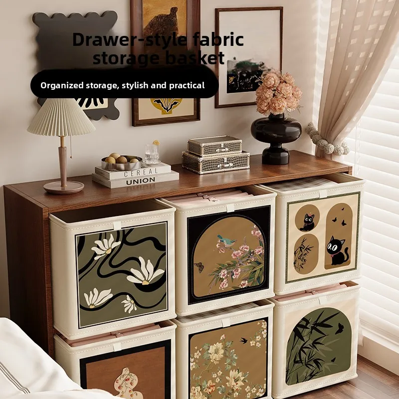 

Корзина для хранения в китайском ретро-стиле из ткани, штабелируемый шкаф-органайзер Karlek Grid, роскошный органайзер для дома и офиса
