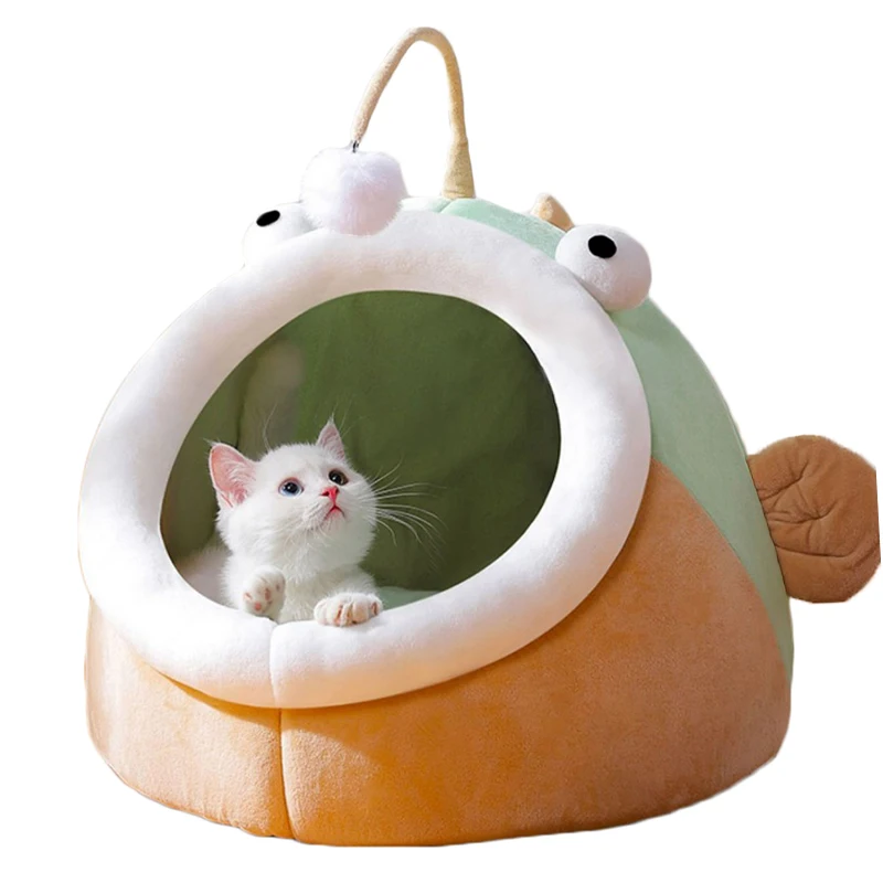 

Indoor Cat Bed Warm Cat Dog Cave with Hanging Toy Fun Cartoon Pet Puppy Cat Bed Anti-Slip Soft Pet Sofa House Removable Washable