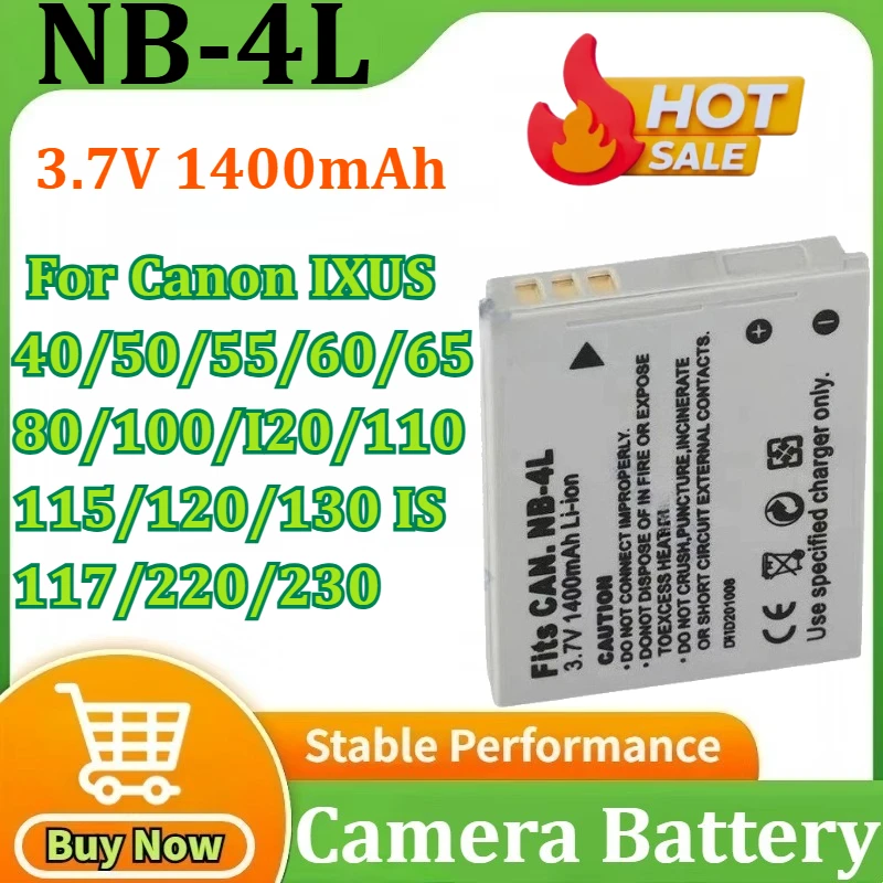 

3.7V 1400mAh NB-4L Battery NB4L Camera Li-ion Battery for Canon IXUS 40 50 55 60 65 80 100 I20 110 115 120 130 IS 117 220 230