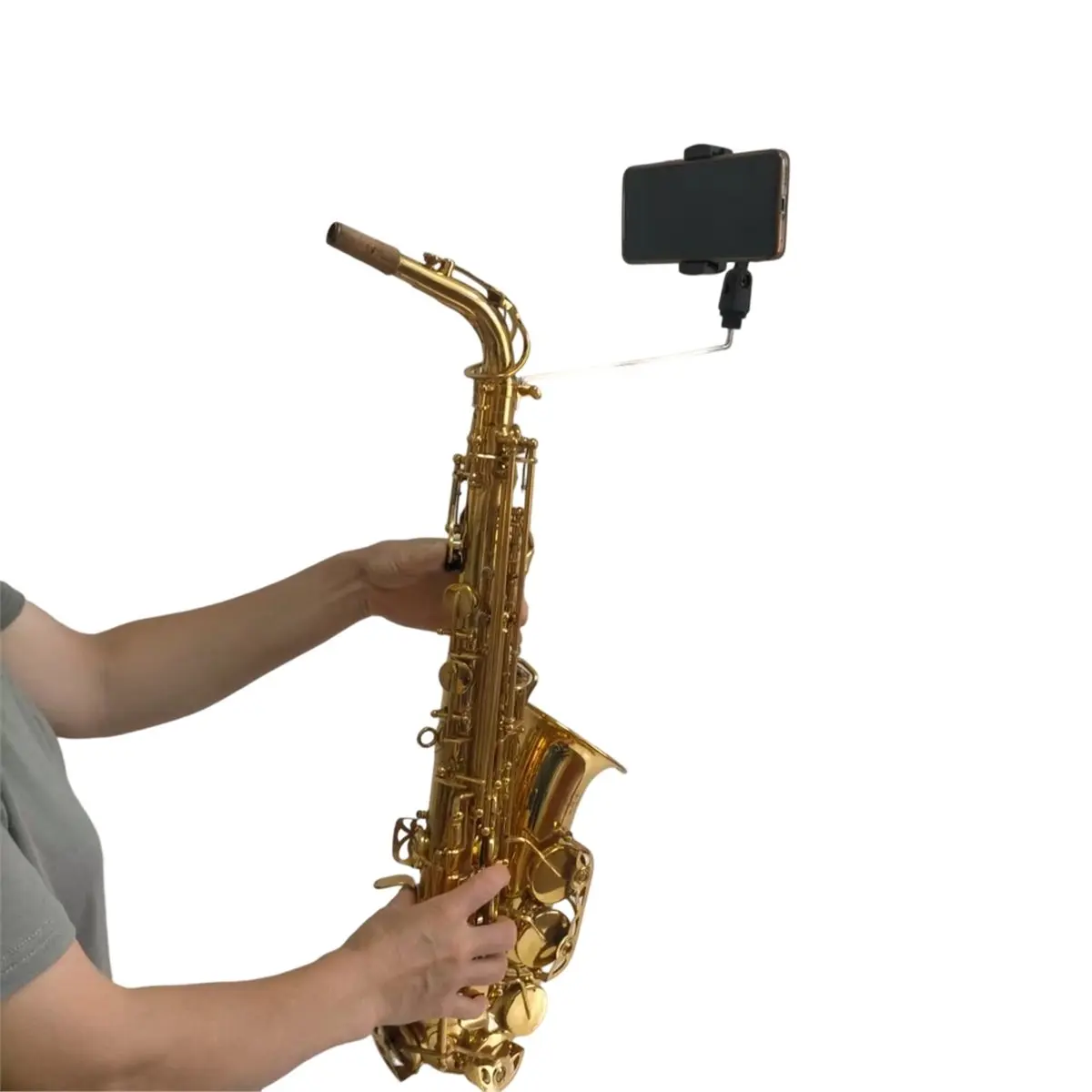 (AD12) Portable Saxophone Phone Stand with Music Clip for Alto Sax Trumpet Mobile Phone Holder Clamp Guitar Parts Length