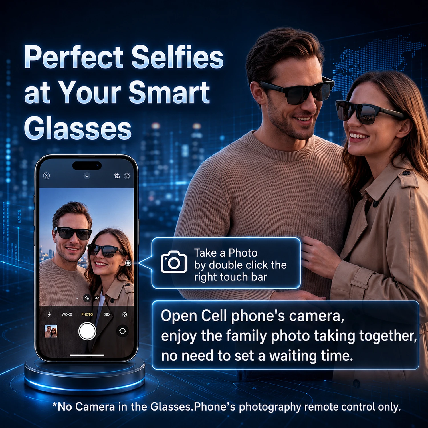 Smart Glasses Hands-Free Calling AI Chat Logging Music Playback Bluetooth Sunglasses for Men Touch Control Selfie Anti Glare - Image 3
