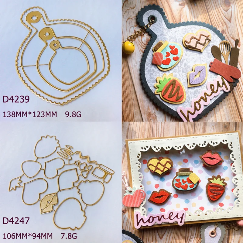 Honey Tag Strawberry Lips Heart Jar Metal Cutting Dies Carbon Steel Sweet Dessert Template For DIY Scrapbooking Greeting Card