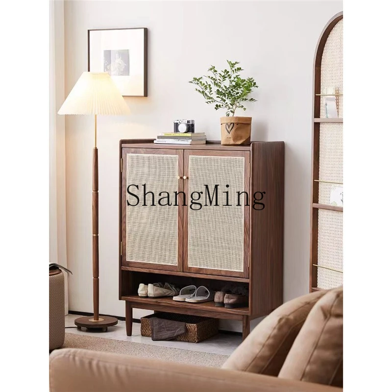 

SM household new Chinese rattan shoe cabinet solid wood porch cabinet, medieval edge cabinet furniture