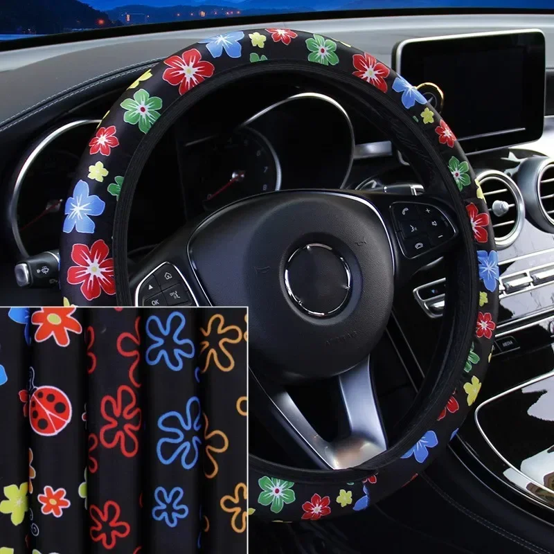 Protecteur de volant de voiture universel, accessoires intérieurs automatiques, impression de fleurs, anti-alde, 38cm