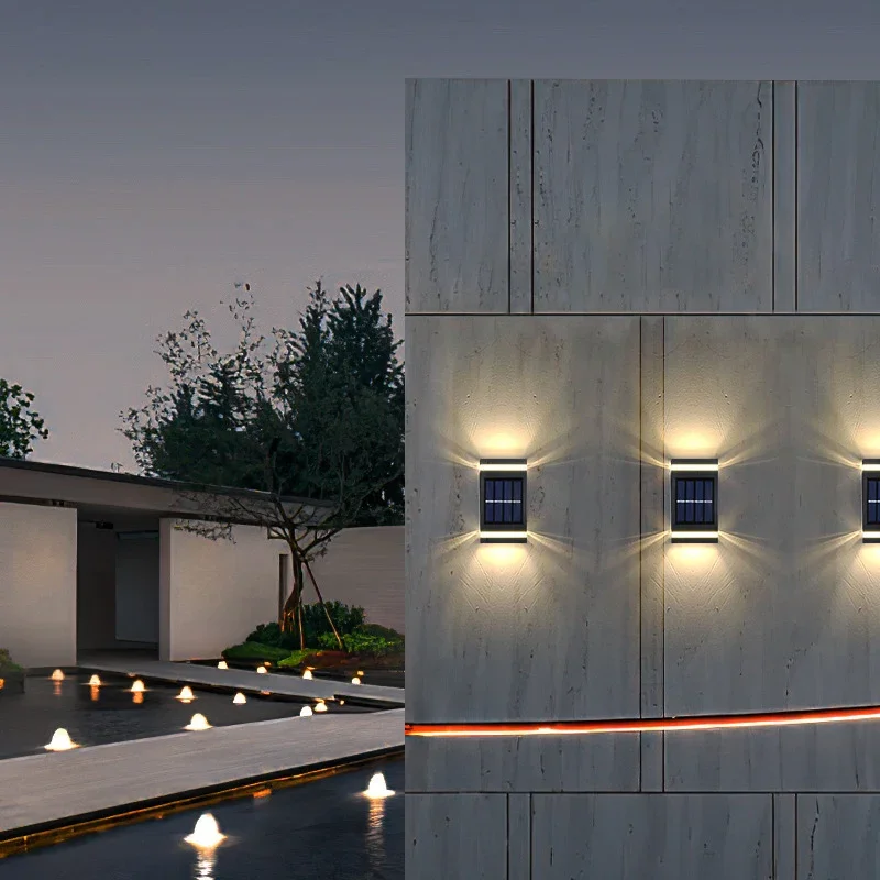 6LED屋外ソーラーウォールランプ、防水壁洗浄ライト、上下照明、テラス、庭、フェンス、ヴィラエクステリア用 W