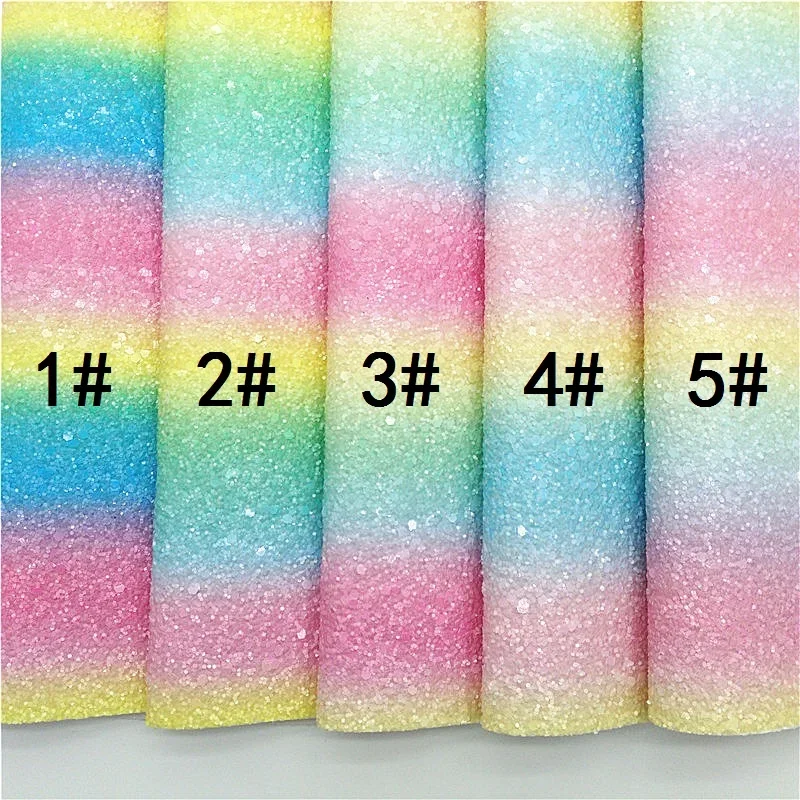 Pastel Colors Rainbow Chunky Glitter Leather Faux Fabric Vinyl with Twill Backing Glitter Sheets for Bows Earrings 21X29CM MB529