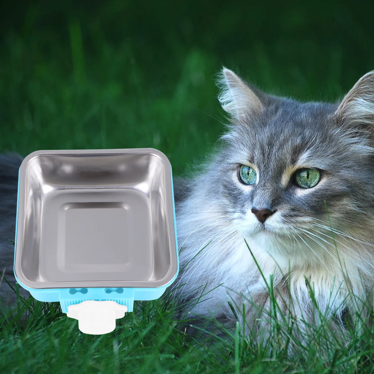 

Durable Stainless Steel Hanging Pet Bowl Fixed Cage Removable Easy Wash Long Life Pet Supplies for Dog Cat L Blue