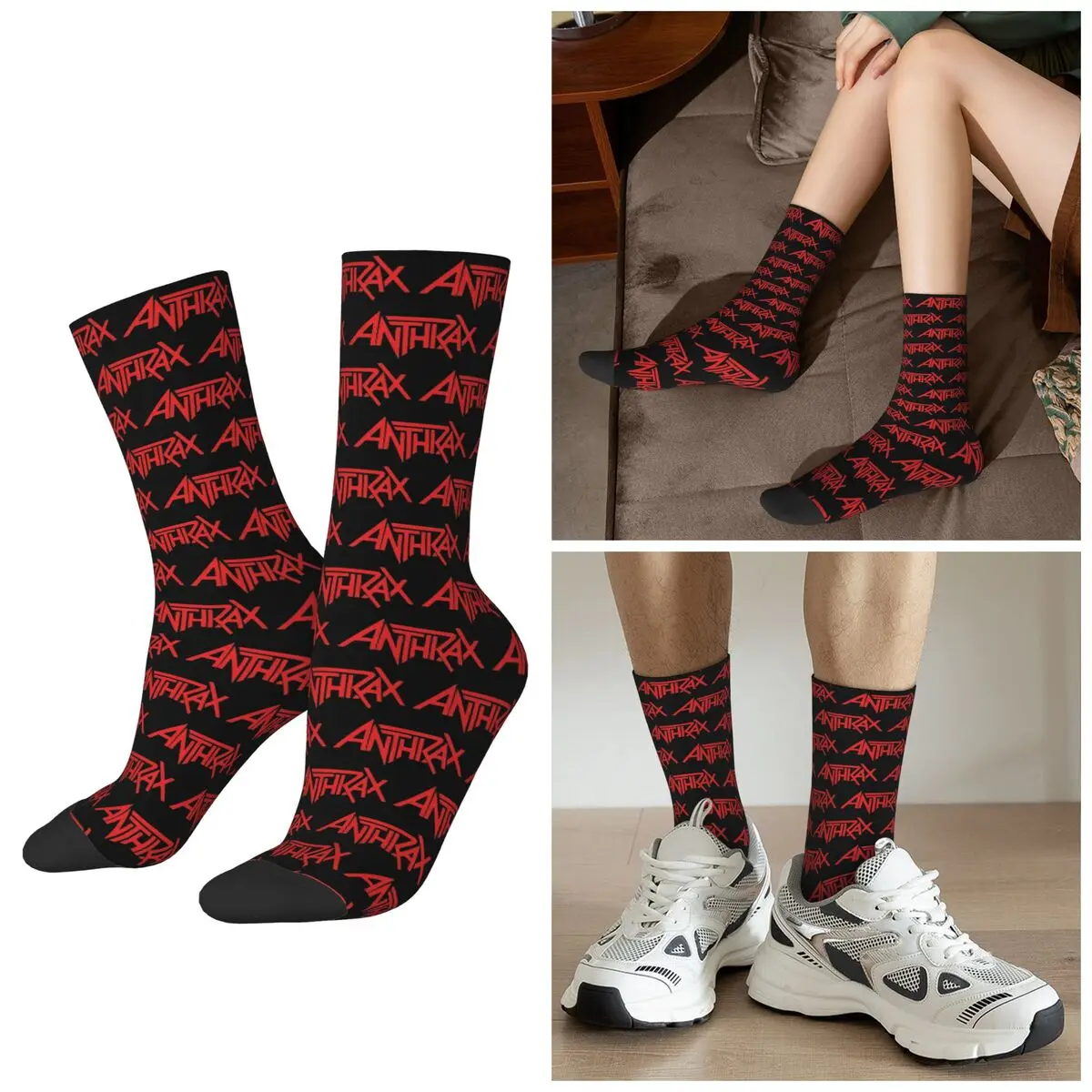 All Seasons Anthrax Music Band Logo Socks Harajuku Sport Middle Tube Socks Super Soft Stockings for Men Women Valentine's Day