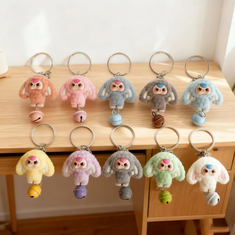 New cartoon cute cat head girl cute doll flock doll handmade DIY pendant keychain set gift