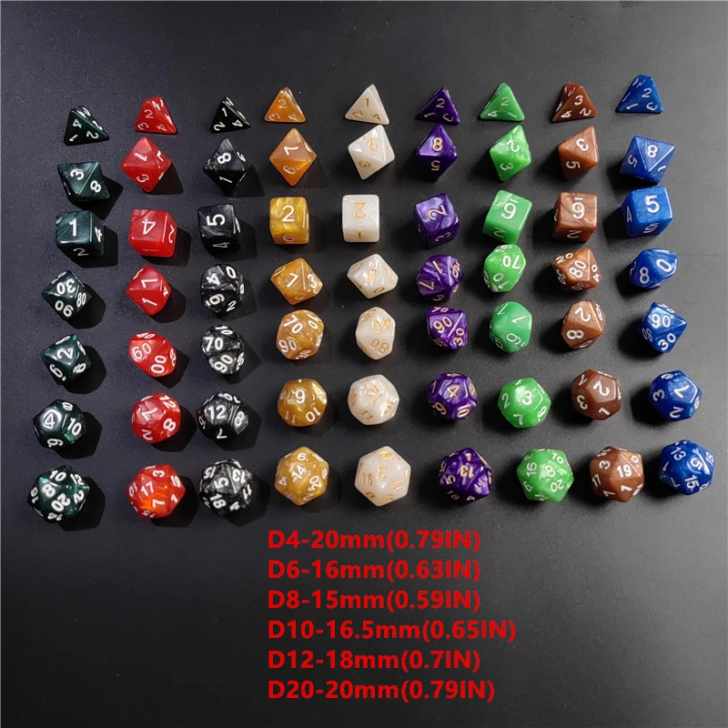 7 Pcs 1 Set Of Pearl Style DND Dice Set D4 D6 D8 D10 D12 D20 Multi-sided Dice For TRPG Dragon Games